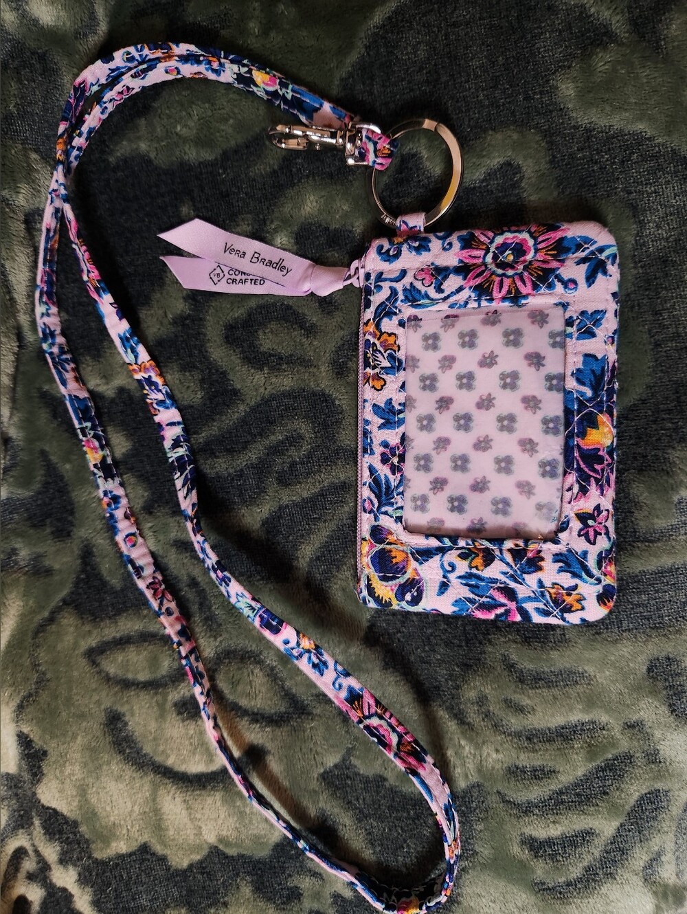 Vera Bradley Zip ID Pouch w/ Lanyard, Cloud Vine Multi- NWOT